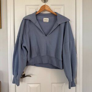 Abercrombie & Fitch Cropped Collared Sweatshirt - Blue - Large